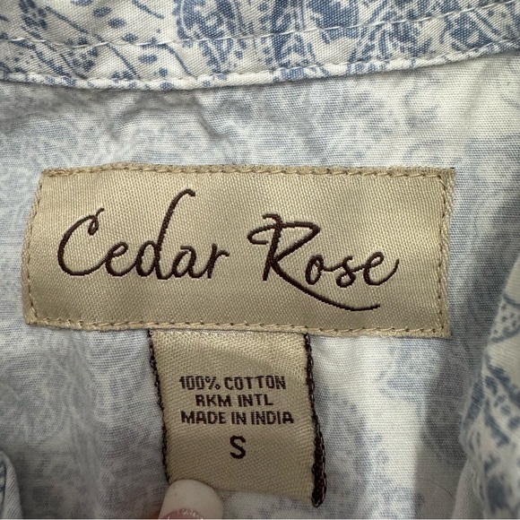 CEDAR ROSE  Women Small Long Sleeve Pearl Snap Western Shirt Blue Paisley Floral - Picture 7 of 13